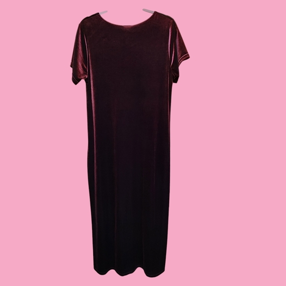 Cassini Burgundy Maxi Dress Short Sleeves Silky Velvet Texture - Picture 3 of 7